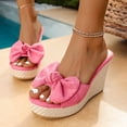 thumbnail image 3 of Pandaie Women's Open Toe Wedge Espadrilles Sandals Suede Bowknot Platform Slip on Slides Summer Beach Vacation Shoes Pink 9, 3 of 9