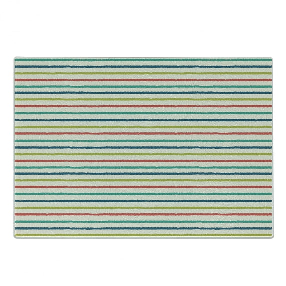 Retro Cutting Board, Doodle Like Hand Drawn Paralel Lines Hipster Style Striped Pattern Colorful Graphic, Decorative Tempered Glass Cutting and Serving Board, Small Size, Multicolor, by Ambesonne