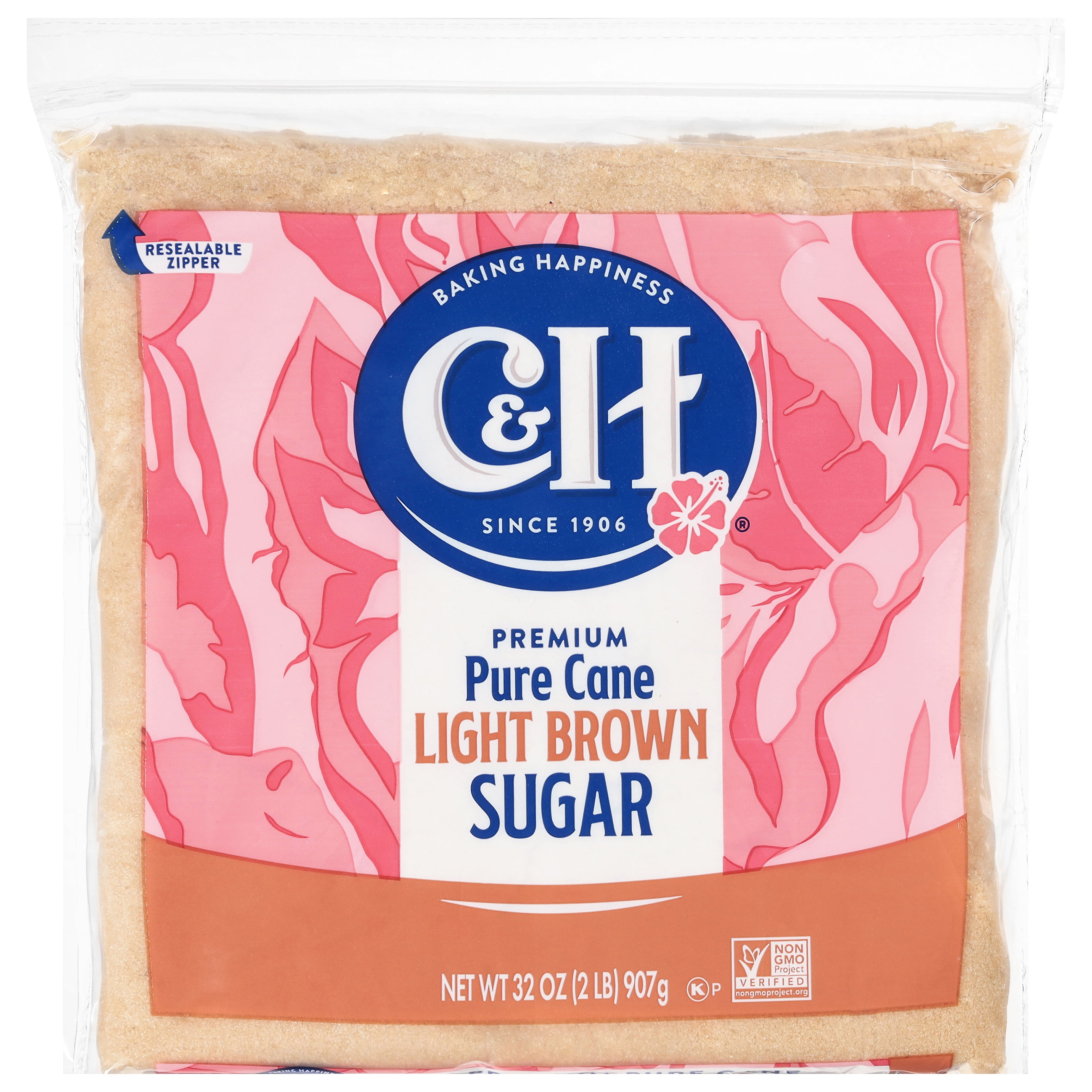C&H Premium Pure Cane Light Brown Sugar, 2 lb, Non-GMO