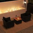 thumbnail image 4 of Costway Ensemble de Mobilier d'Extérieur en Rotin pour Patio 3 Pcs Dessus de Table en Bois Sofa Coussiné Noir, 4 of 10