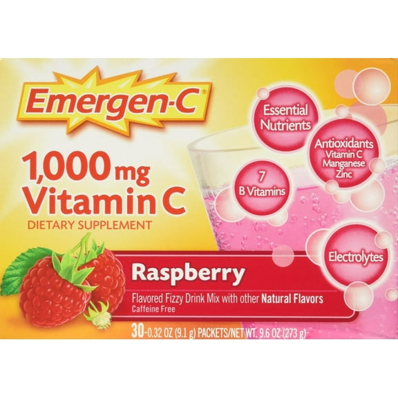 3 Pack Emergen C 1000 mg Vitamin C Flavored Fizzy Drink 30 Pack Raspberry 30 Ea
