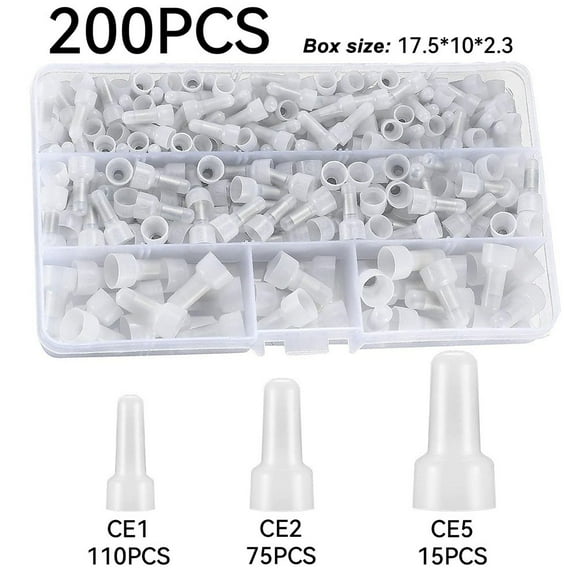 200 Pcs Nylon Insulated Closed End Crimp Connectors Kit for 22-16/16-14/12-10 Gauge Wires Electrical Terminals Connector White