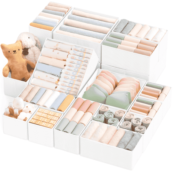 Criusia 20 Pack Drawer Organizers for Clothes, Foldable Fabric Closet Organizers and Drawer Dividers for Clothing, Baby Clothes, Socks, Underwear & Accessories, White