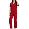 thumbnail image 5 of Women Scrubs Set Uniform Short Sleeve V-Neck Top Elastic Waist Straight Leg Pants with Pockets,Summer Scrubs Top and Pants Workwear, 5 of 5