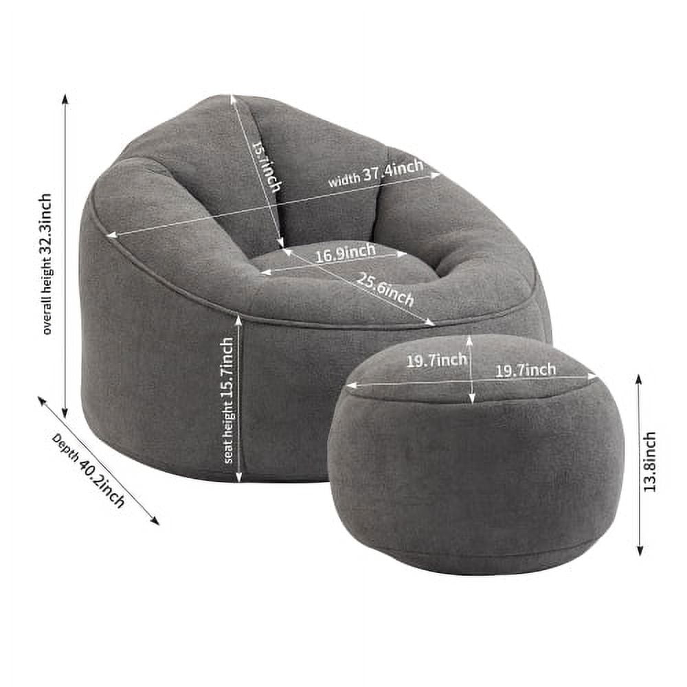 BSHTI Bedding Bean Bag Sofa Chair High Pressure Foam Bean Bag Chair Adult Material with Padded Foam Padding Compressed Bean Bag With Footrest,Gray