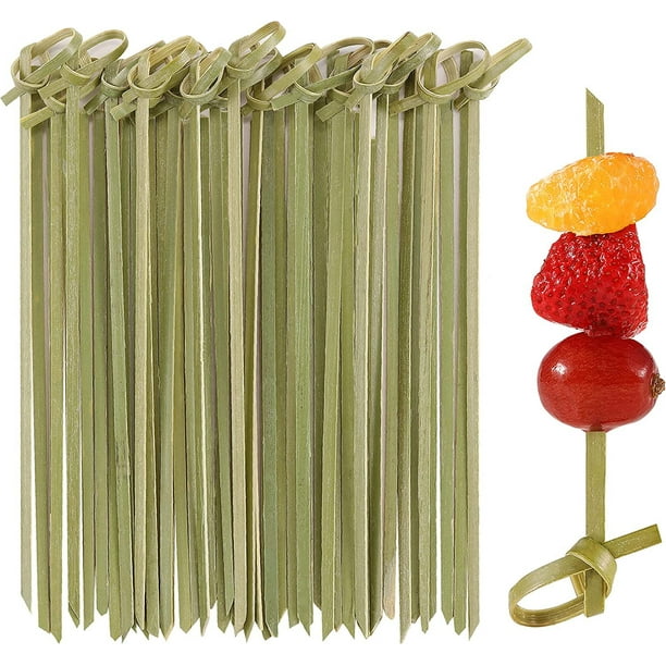 Palillos de cóctel de bambú, 200 piezas, brochetas de bambú de 12 cm con nudo en bucle, palillos de comida, palillos de dientes para fiestas para aperitivos, bebidas de cóctel, bocadillos de barbacoa,