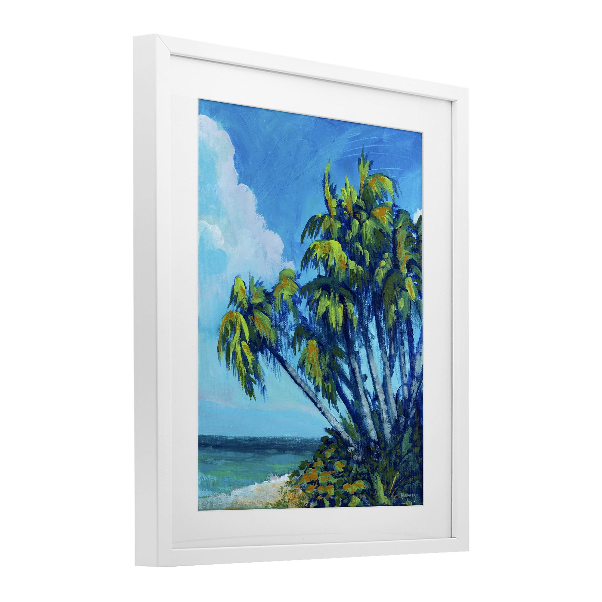 Stupell Industries Cerulean Sky & Palms White Framed Print Under Glass, design by Dan Meneely