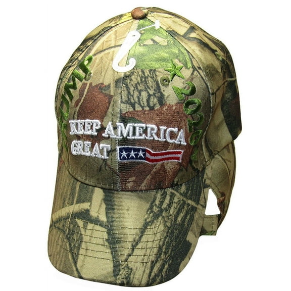 Trump 2020 Keep America Great Woodland Camouflage USA Front Embroidered Cap Hat