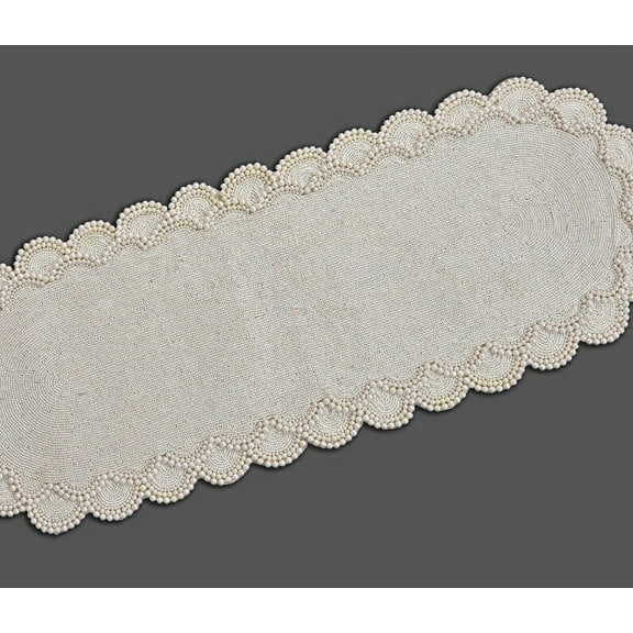 White Pearls And Beads Table Runner, Handmade Beaded Table Runner, Wedding Table Runner, Luxury Table Runner 13X36 Inches