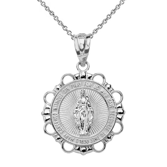 .925 Sterling Silver Round Saint Mary Pendant Necklace (Pendant Only)
