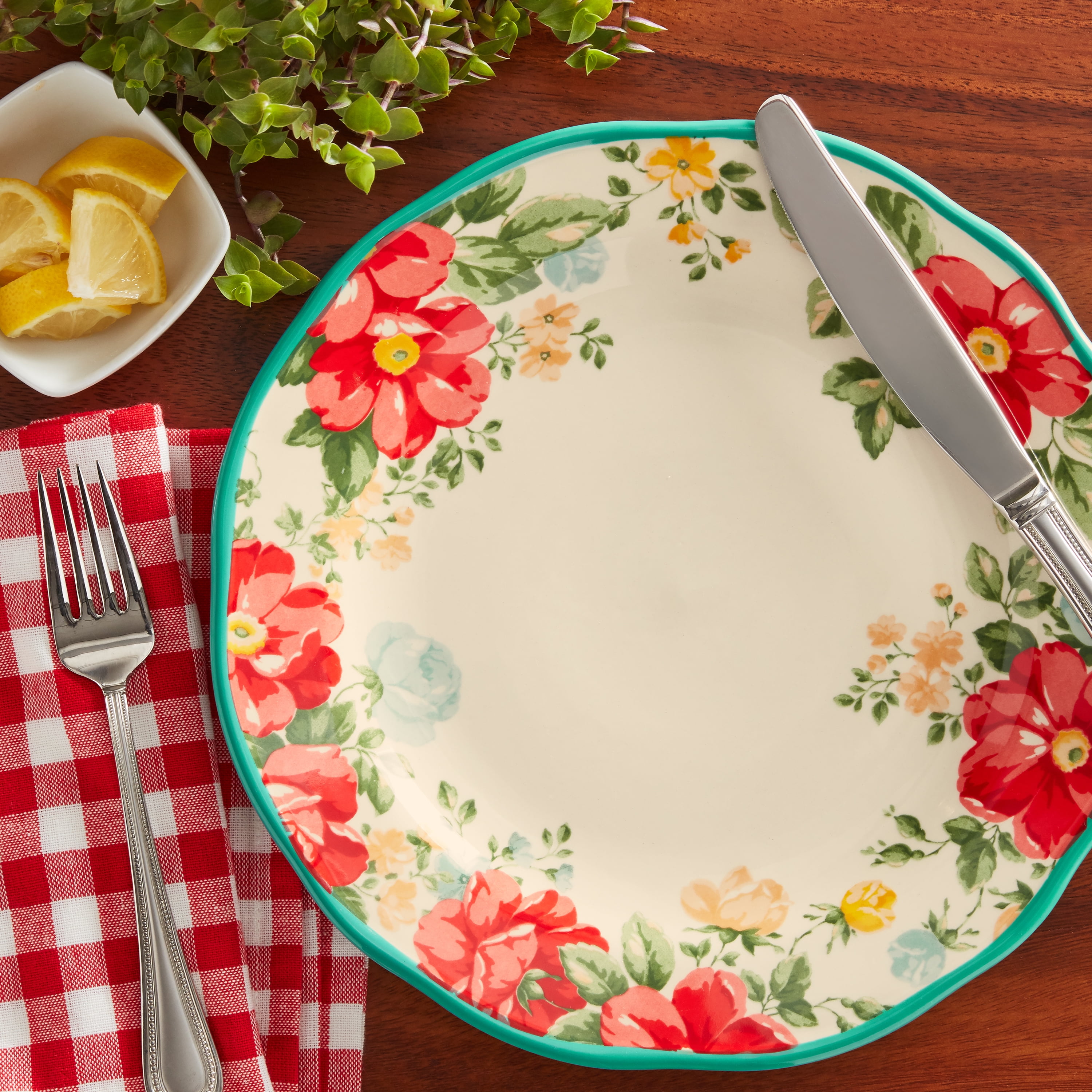Download Dining Serving On Sale Floral Expressions Handcrafted Stoneware 10 5 Inch Dinnerchop Plate Collectible Kitchen Ruffled Dish Home Living