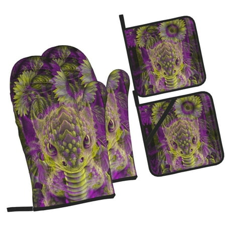 

ZICANCN Oven Mitts and Pot Holders Sets Fashion Flag Dinosaur Pattern Baking Sets Kitchen Heat Resistant 4 Pieces