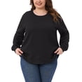 thumbnail image 1 of Sudadera de punto waffle para mujer Agnes Orinda, talla grande, cuello redondo, de manga larga, camiseta casual con dobladillo curvado, 4X, negra, 1 of 5
