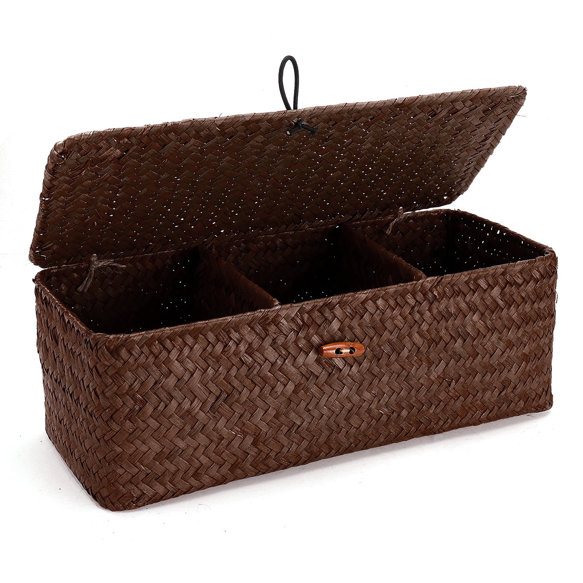 3 Compartments Seagrass Storage Box Woven Kids Toy Box Kitchen Organizer Basket 