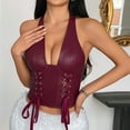thumbnail image 6 of Roncen Women PU Leather Halter Top Sleeveless Backless Crop Corset Lace Up Sexy Clubwear Y2K Shapewear Party Vest, 6 of 9