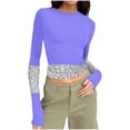 thumbnail image 2 of Uootdi Colorblock Long Sleeve Shirts for Women Round Neck Gradigent Slimming Fit Pullover Striped Casual Skinny Athletic Workout Tops Gift, 2 of 7