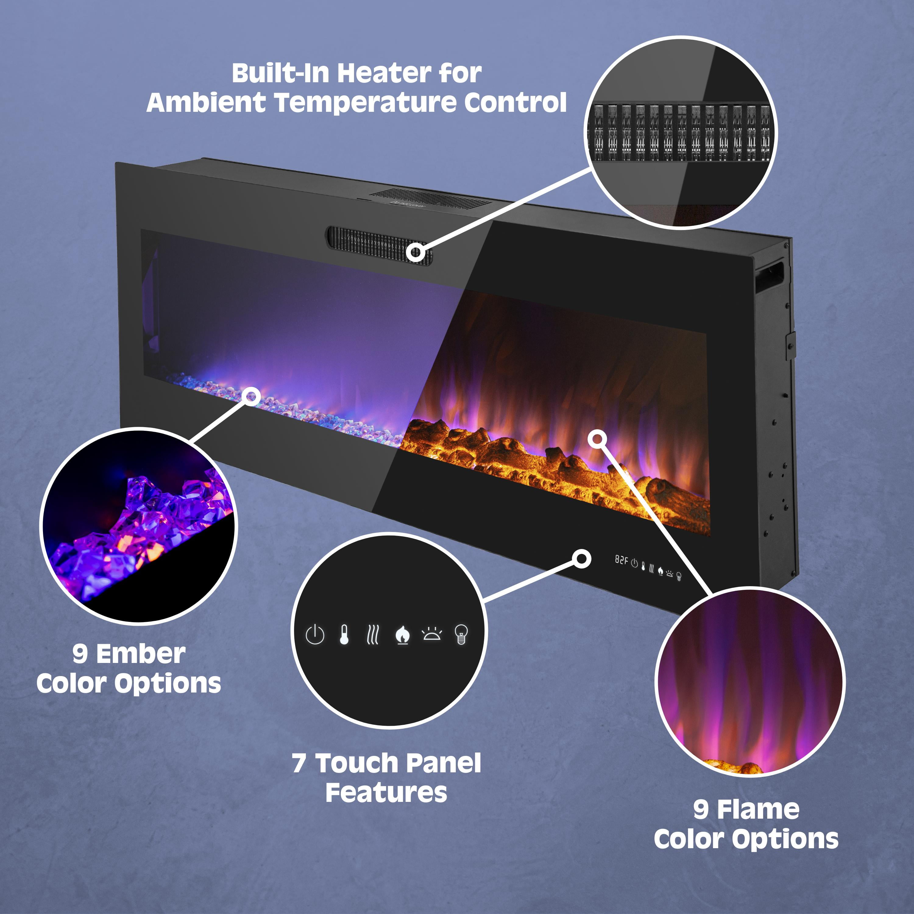Prominence Home 60x19" Electric Remote Controlled LED Wall Mount Fireplace with Adjustable Heat and Brightness Settings