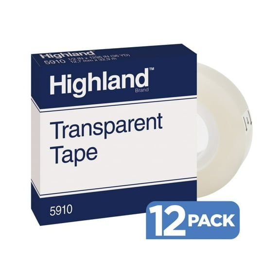3M™ Highland™ 5910 Transparent Tape, 1/2" x 1,296, Pack Of 12