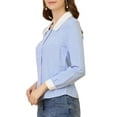 thumbnail image 4 of Allegra K Women's Contrast Peter Pan Collar Gingham Long Sleeve Button Front Shirt, 4 of 6