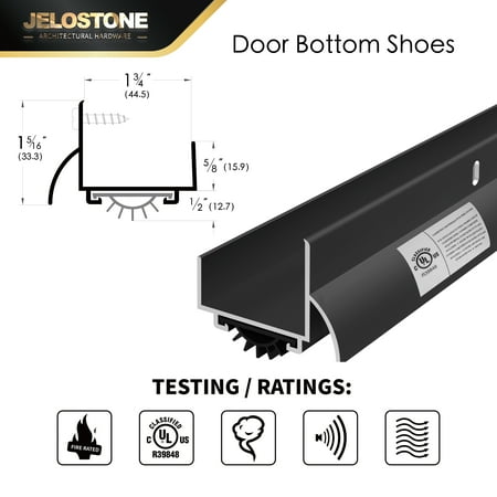 JELOSTONE U-Shaped Aluminum Door Bottom Shoes with Drip Cap(Matte Black) - Fire Rated - 1-3/4W x 1-5/16H x 36L Weather Stripping Seal for Exterior Doors, Vinyl Insert, JS-216DV