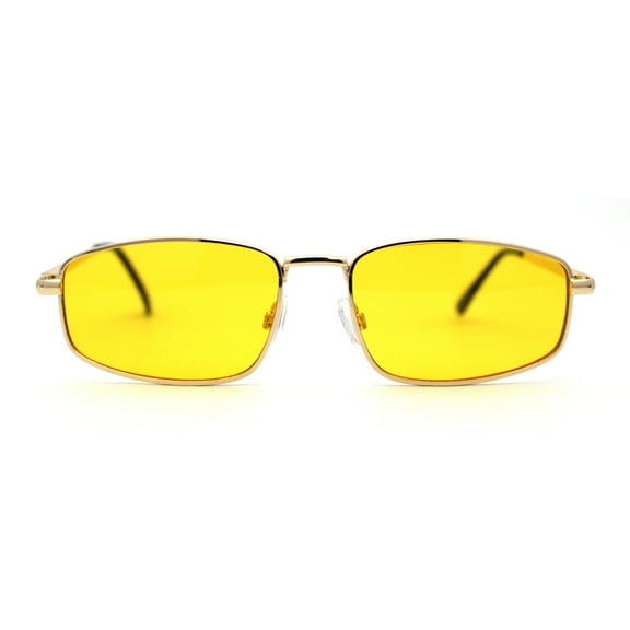 Mens Retro Vintage Style Narrow Trianglular Metal Rim Sunglasses Gold Yellow