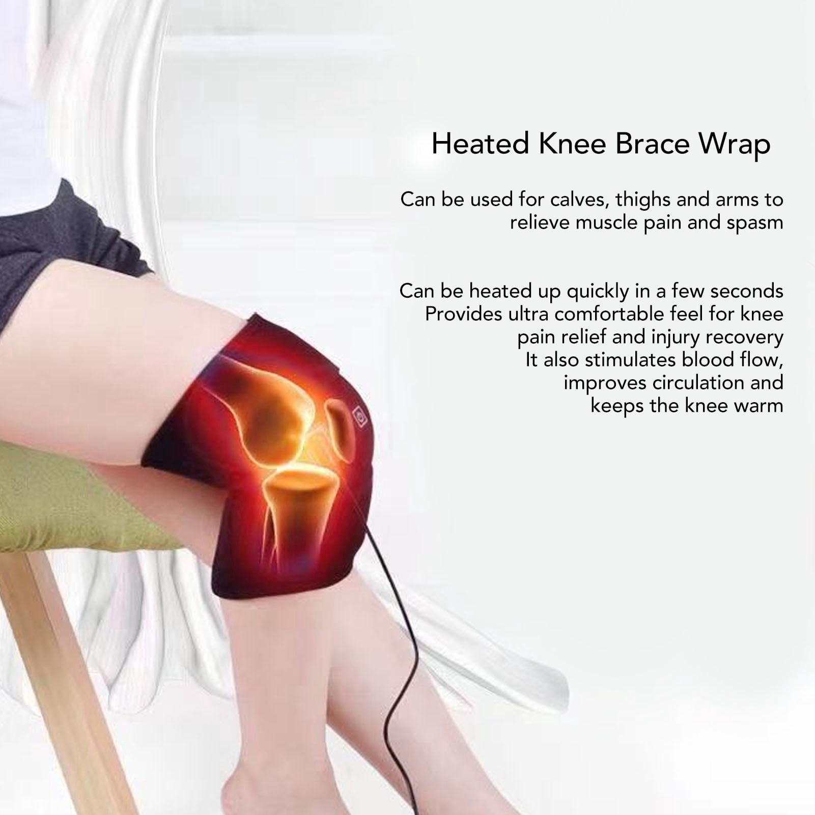 Heated Knee Brace, 2Pcs Cordless Heated Knee Warp Rechargeable Knee Brace Warmer with 3 Heating Levels Heated Knee Pad for Shoulder Elbow Knee