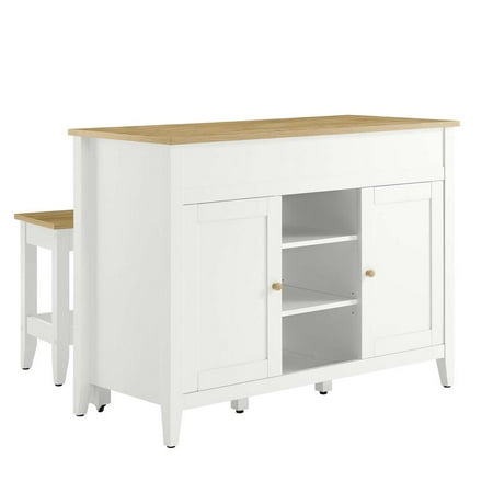 Modway Garland 3-Piece Kitchen Island and Stool Set in Oak White