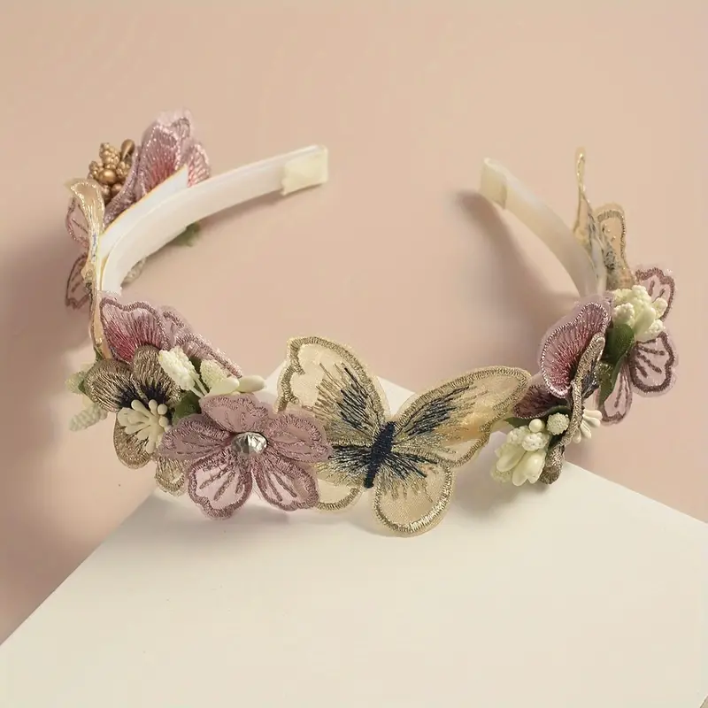 1PC Vintage Glamour Butterfly Flower Headband - Elegant  Hair  Decorative Design, and Comfortable Wear for Women's Daily