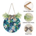 thumbnail image 2 of Blue and Green Floral Front Door Porch Decoration Hanging Sign with Artificial Green Plants and Bow for Home Outdoor Indoor, 2 of 7