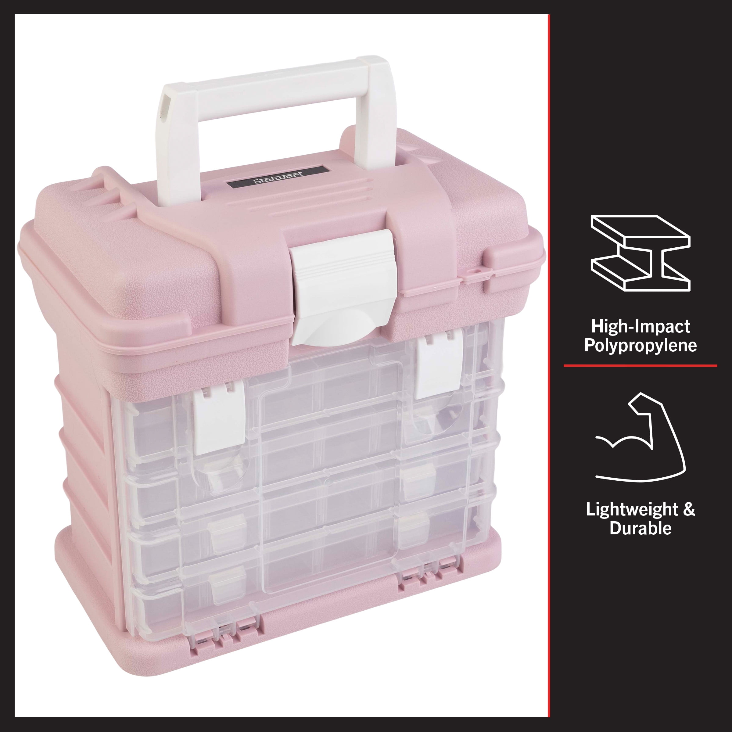 Stalwart Small Parts Organizer Toolbox for Hardware, Tackle or Crafts, Pink