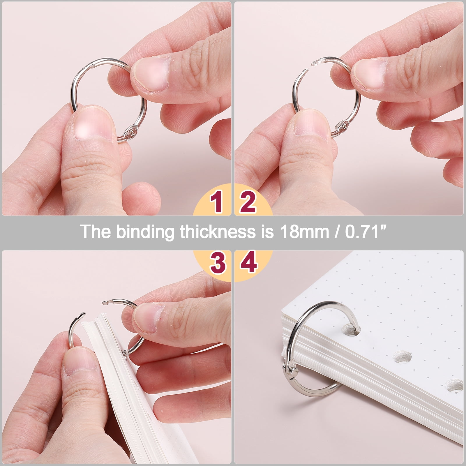 Uxcell 16pcs Binder Rings 3 Inch Loose Leaf Binder Ring Metal Book Rings Colorful Loose Leaf Rings, Silver Tone