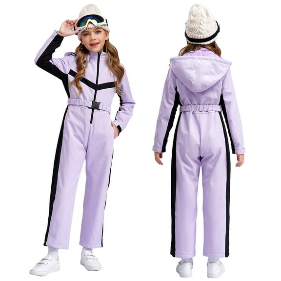 iiniim Kids Girls Snowsuits Waterproof Ski Suits Jumpsuits Winter Outdoor Skiing Snowboarding Snowsuits with Belt Purple 6