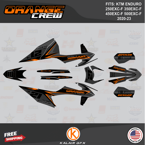 Kalair GFX Graphics Kit for KTM ENDURO 4-STROKE 250EXC-F,350EXC-F,450EXC-F and 500EXC-F (2020-2023) Orange-crew Series