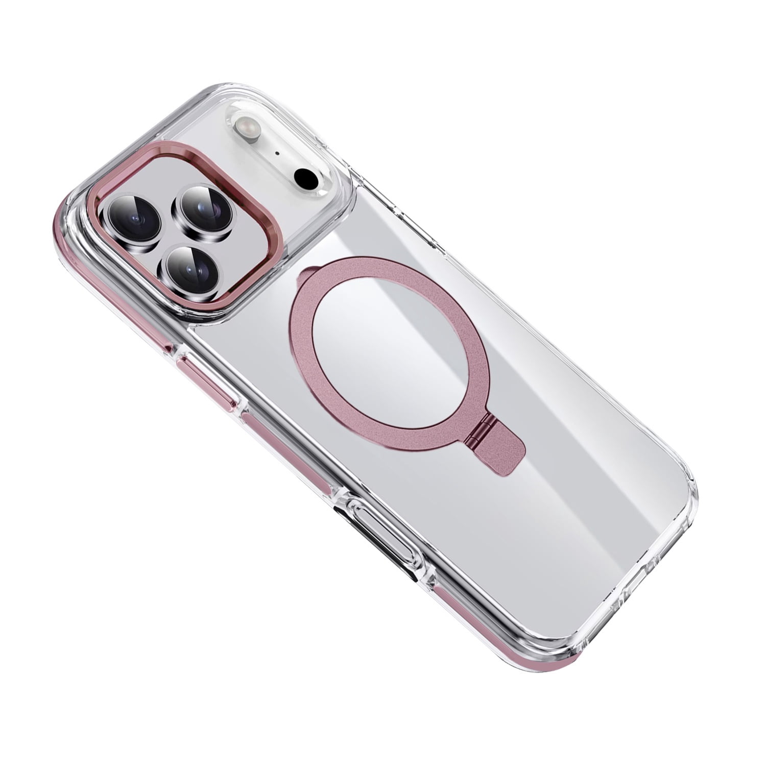 Magnetic Transparent Phone Case with Adjustable Stand for iPhone 17 Pro Max - Pink