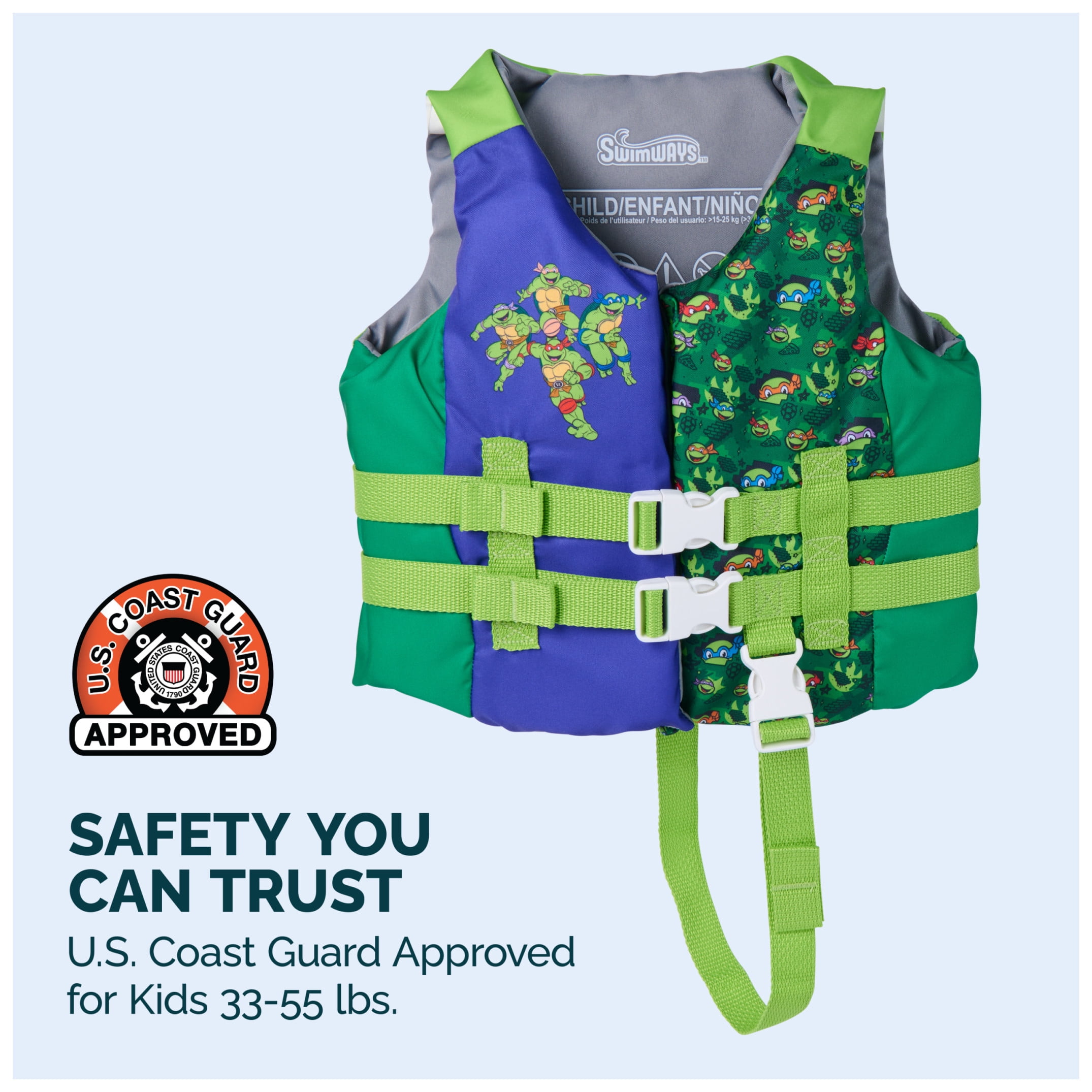 SwimWays TMNT Life Jacket, USCG Approved Life Vest for Kids 33-55 lbs