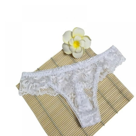 

Lorddream 1Pack Ladies Lace Underwear Briefs with Hollow Transparent Ladies Bikin White