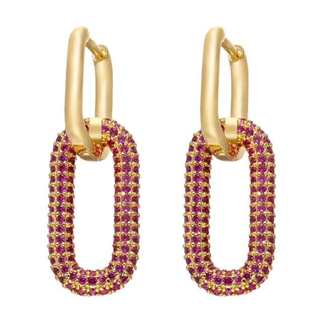 1 Pair Woman Earrings Colorful Rhinestone Earring Plating Fashionable Copper Ear Jewelry Decorations for Party Present Gold Red Crystal