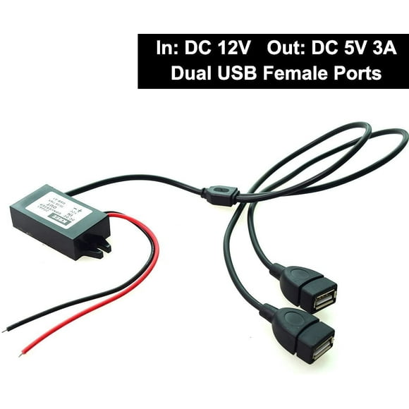 EKYLIN Auto DC 12V to DC 5V 3A 15W Hard Wired Step Down Converter Power Supply Dual USB Female Charger for Smart Phone
