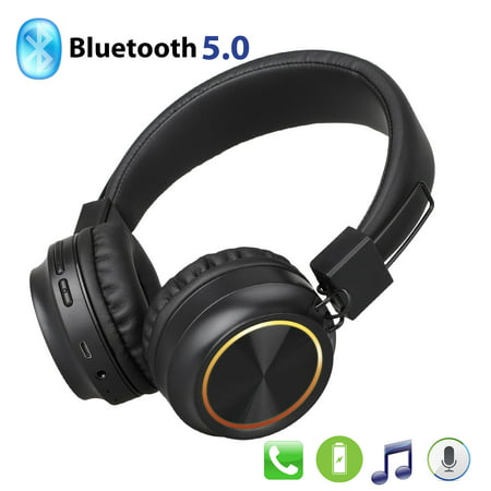 Bluetooth Headphones, EEEKit Folding Wireless Stereo Bluetooth 5.0 EDR Headphones Over Ear with Built-in Mic, TF Slot & LED Breathing Light, for PC/Cell Phones/TV/Ipad