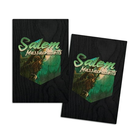 

Salem Massachusetts Shipwreck Contour (4x6 Birch Wood Postcards 2-Pack Stationary Rustic Home Wall Decor)