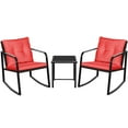 thumbnail image 2 of Lacoo 3 Pieces Outdoor Rocking Chair Furniture Sets Modern Patio Furniture Set Rocking Wicker Bistro Sets Cushioned PE Rattan Chairs Conversation Sets with Glass Coffee Table,Red, 2 of 8