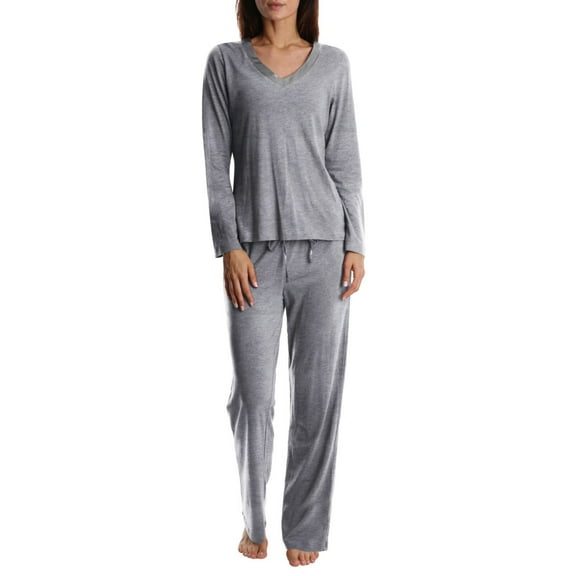 Blis Women's and Women's Plus Sleep Long Sleeve Satin Trim Pajama Pant Set