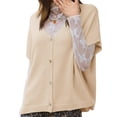 thumbnail image 3 of Short Sleeved Oversized Women Solid V-neck Casual Loose Knit Sweater Lightweight Button Tops, 3 of 6