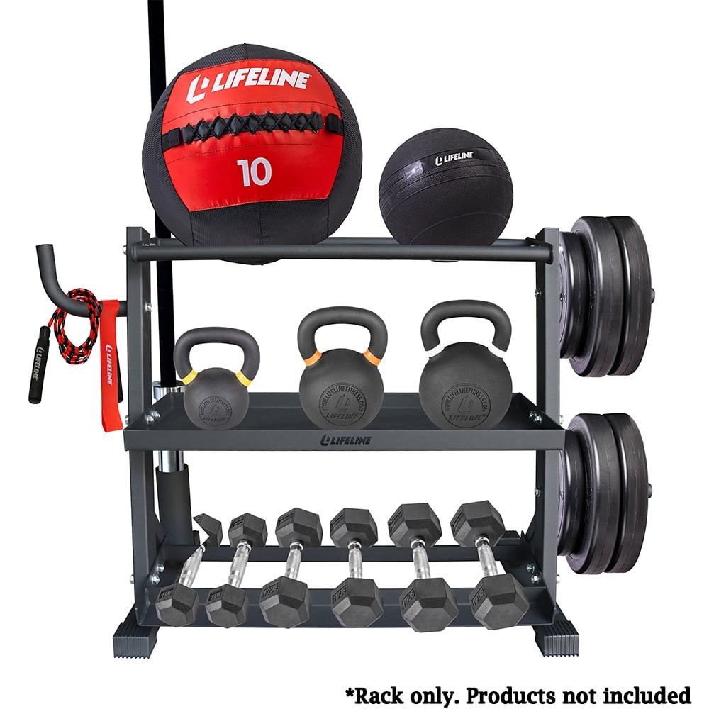 Lifeline Fitness Home Gym 3-Shelf Storage Rack with Rope and Band Hook - Holds up to 440 LBS