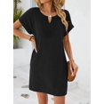 thumbnail image 5 of Women Lace V Neck Casual Boho Dress Comfy Short Sleeve Flowy Hem A Line Beach Dress Black XL, 5 of 9