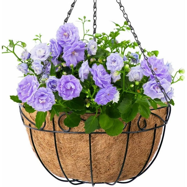 4 Pack Metal Hanging Planter Basket with Coco Coir Liner 14 Inch Round