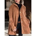 thumbnail image 5 of Women'S Fall Jacket with Hood Casual Button Down Hooded Long Sleeves Loose Corduroy Jackets with Pockets Light Brown L, 5 of 7