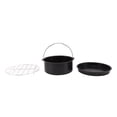 thumbnail image 2 of 7-inch Black Air Fryer Accessories 3-Piece Set - Stainless Steel Nonstick Pizza Pan, Baking Cake Barrel & Grill Rack, Dishwasher Safe, Heat-Resistant Universal Kit Fits Most 3+ Quart Air Fryers &, 2 of 7