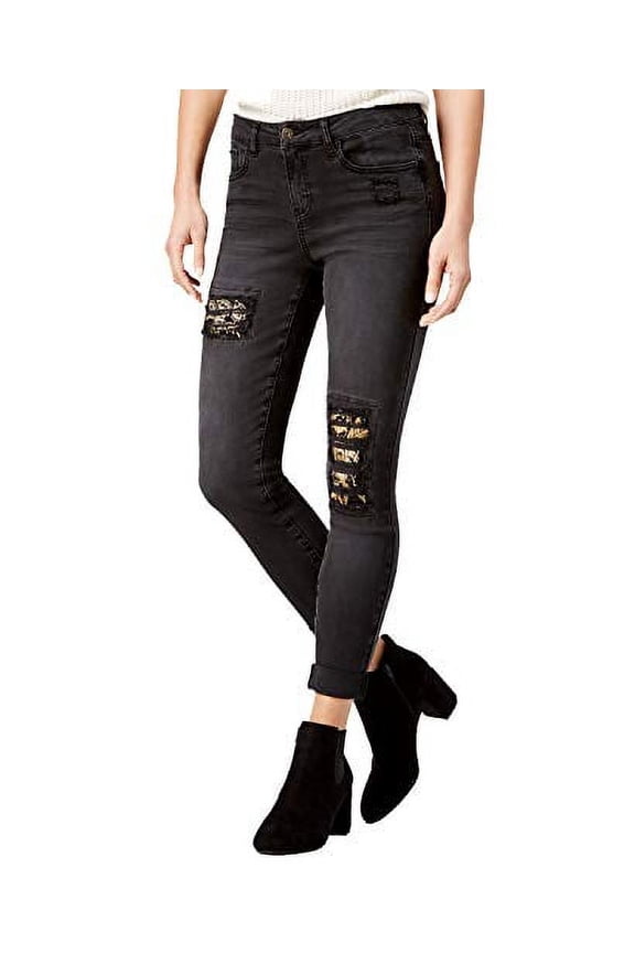 Juniors' Embroidered Ripped Skinny Jeans (Black, 5)