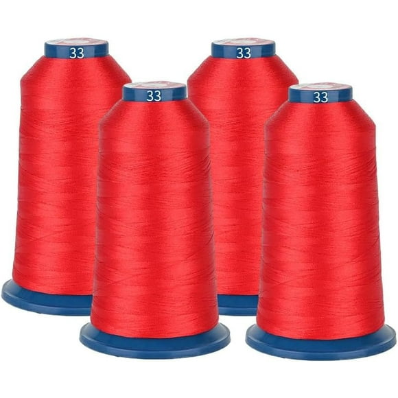 shiyou-Red Embroidery Machine Thread, 100% Polyester Large Size Spool Machine Thread- 3 Pack 5500M (120D/2) Durable Thread for High-Speed Embroidery Machines